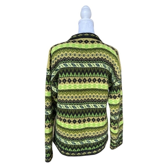 American South Side Peruvian Green Aztec Alpaca Wool Sweater Size Large - Picture 3 of 5